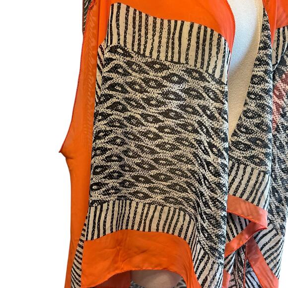 Shawl Vest Top Poncho Kimono Open Orange Black Geo Aztec Boho Gypsy Hippie - Picture 10 of 11